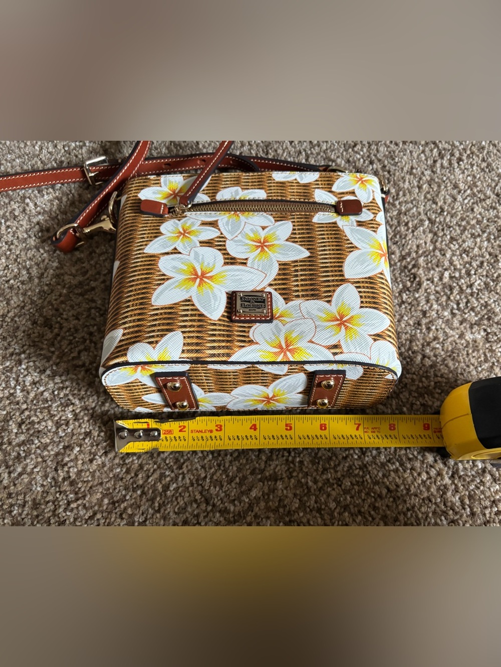 Dooney & Bourke Brown Wicker Print Floral Crossbody Plumeria - Picture 11 of 12
